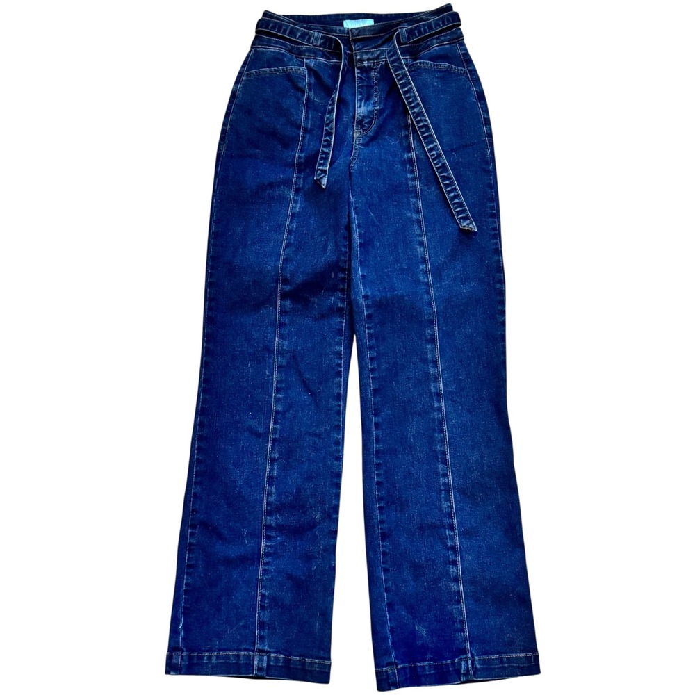 Draper James High Rise‎ Wide Leg Jeans Dark Wash Belted Size 2